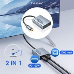Bộ chuyển đổi mạng Gigabit 1000Mbps  2 trong 1 Type-C PD 100W USB-C sang RJ45 cho Chromecast, Google TV, HD / 4K
