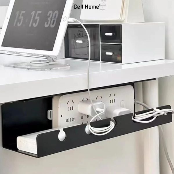 Khay đi dây điện giá đỡ ổ điện dưới gầm bàn chữ U quản lý cáp ổ cắm gọn gàng