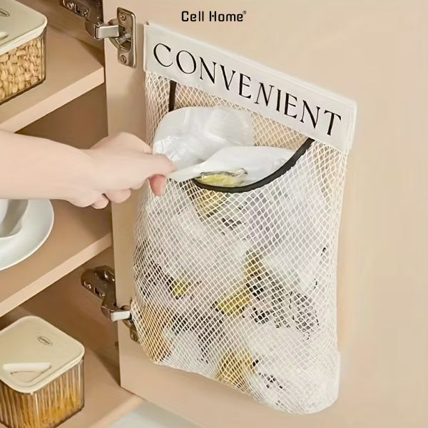 Túi lưới đựng túi nilon khô thoáng gọn gàng treo cửa tủ bếp tiện ích