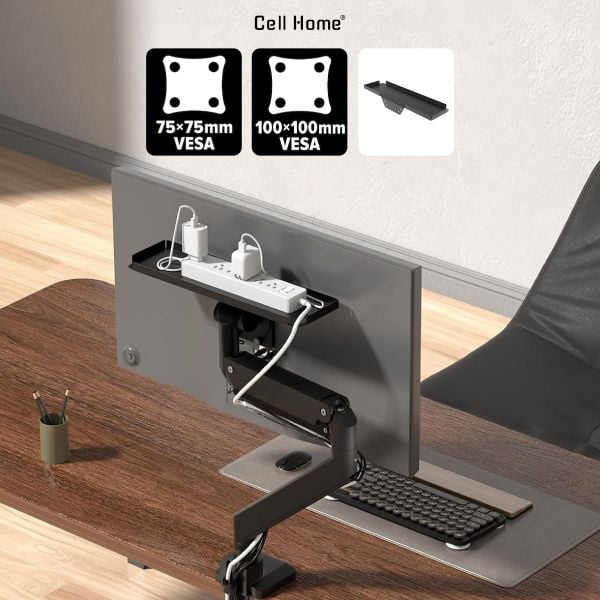 Kệ để đồ gắn arm VESA sau màn hình khay gắn VESA giá đỡ loa, tai nghe, ổ điện