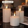 Đèn nến LED nến điện tử tim lắc siêu thực decor nhà cửa (set 3 cây lệch tầng, kèm remote)