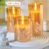 Đèn nến LED nến điện tử tim lắc siêu thực decor nhà cửa (set 3 cây lệch tầng, kèm remote)