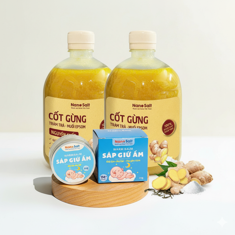 Combo 02 Chai Cốt Gừng Tràm Trà Muối Epsom & 01 Sáp Giữ Ấm (Nanosalt)