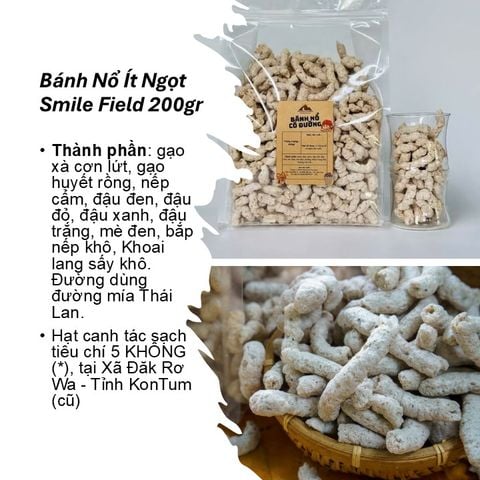 Smile Farm KonTum - Bánh Nổ Ít Ngọt 200gr,  Nguyên Liệu Chính Ngũ Cốc Canh Trồng Tự Nhiên