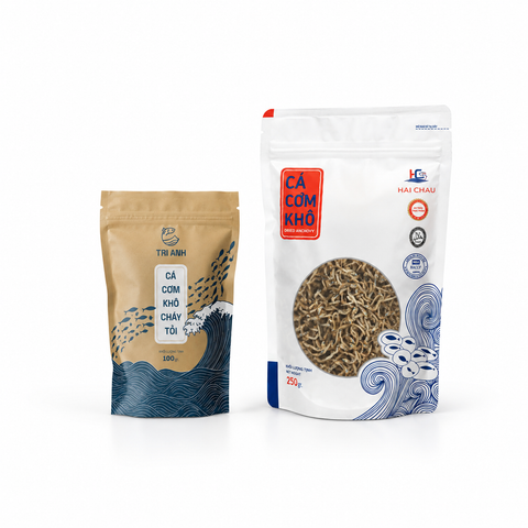 Combo 01 Túi Khô Cá Cơm Mờm Sữa 250gr & 01 Túi Khô Cá Cơm Cháy Tỏi 100gr (Hải Châu - Kiên Giang)
