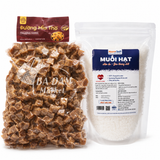 Combo 01 Túi Đường Mía Thô Dạng Viên 1kg & 1 Túi Muối Hột 1kg (Nanosalt Nghệ An)