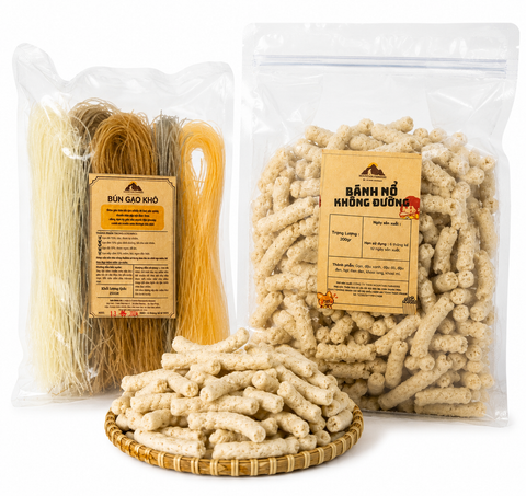 Combo 1 Túi Bánh Nổ Không Đường 200gr & 1 Túi Bún Mix 250gr - Smile Field Kontum