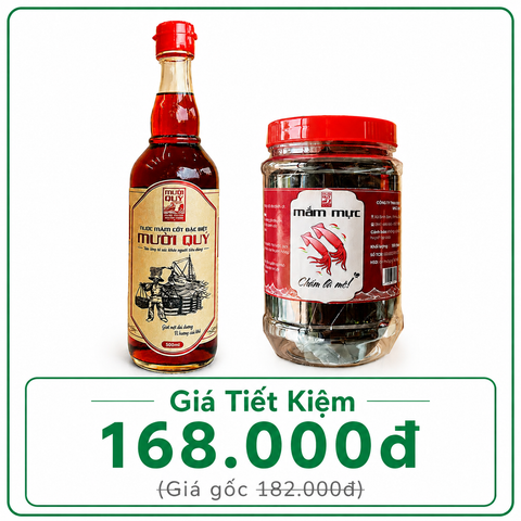 Combo 01 Chai Nước Mắm Cốt Nhỉ Đặc Biệt 500ml (ủ 2 năm) & 1 Hũ Mắm Mực Sữa Mino 500gr - Mười Quý Quảng Ngãi