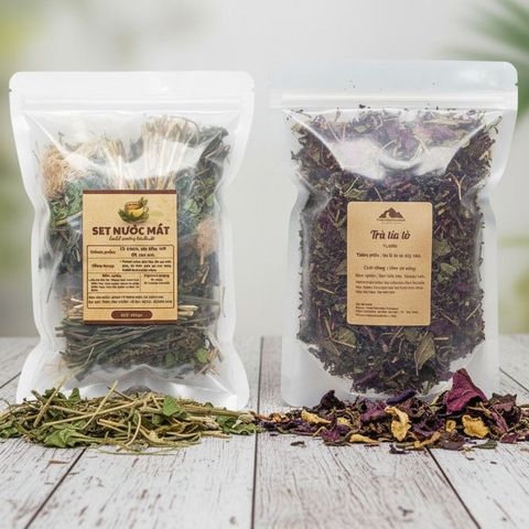Combo 01 Set Nước Mát (Cỏ Tranh, Mã Đề, Râu Bắp, Rau Má) 100gr & 1 Túi Trà Tía Tô 50gr - Smile Field Kontum