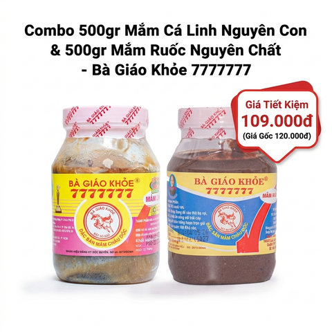Combo 1 Hũ Mắm Cá Linh Nguyên Con 500gr & 1 Hũ Mắm Ruốc 500gr (Bà Giáo Khoẻ 7777777)