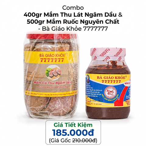 Combo 1 Hũ Mắm Thu Lát Ngâm Dầu 400gr & 1 Hũ Mắm Ruốc 500gr - Bà Giáo Khỏe 7777777
