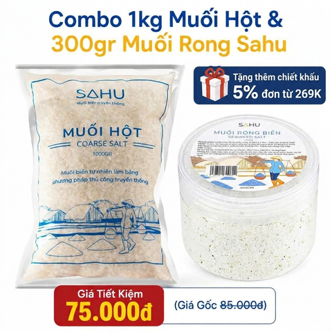 Combo 1kg Muối Hột & 300gr Muối Rong Sahu Quảng Ngãi
