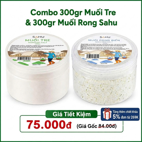 Combo 300gr Hũ Muối Tre & 300gr Hũ Muối Rong Sahu (Quảng Ngãi)