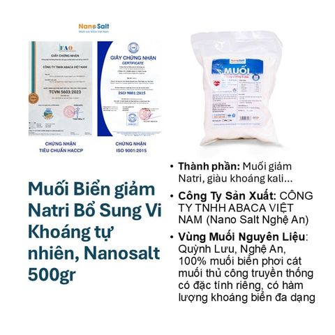 Combo 02 Túi Muối Biển Giảm Natri (Muối Nhạt) - Bổ Sung Vi Khoáng Tự Nhiên (500gr x 2), Thương Hiệu Nanosalt