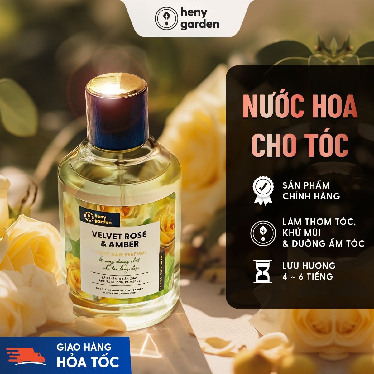 [Quà Noel Giáng Sinh] Xịt Thơm Tóc, Nước Hoa Tóc Cao Cấp Bổ Sung Dưỡng Tóc 100mL HENY GARDEN