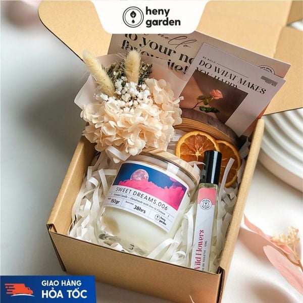 Set Quà Tặng 20/11 Tặng Thầy Cô - Sinh Nhật Bạn Nữ, Bạn Trai Nến Thơm Chill & Relax HENY GARDEN