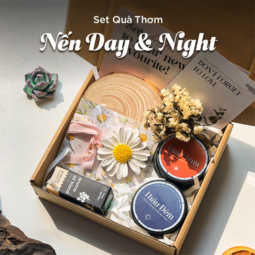 [Quà 8/3] Set Quà Tặng Sinh Nhật Bạn Nữ, Bạn Trai Nến Thơm DAY & NIGHT Heny Garden