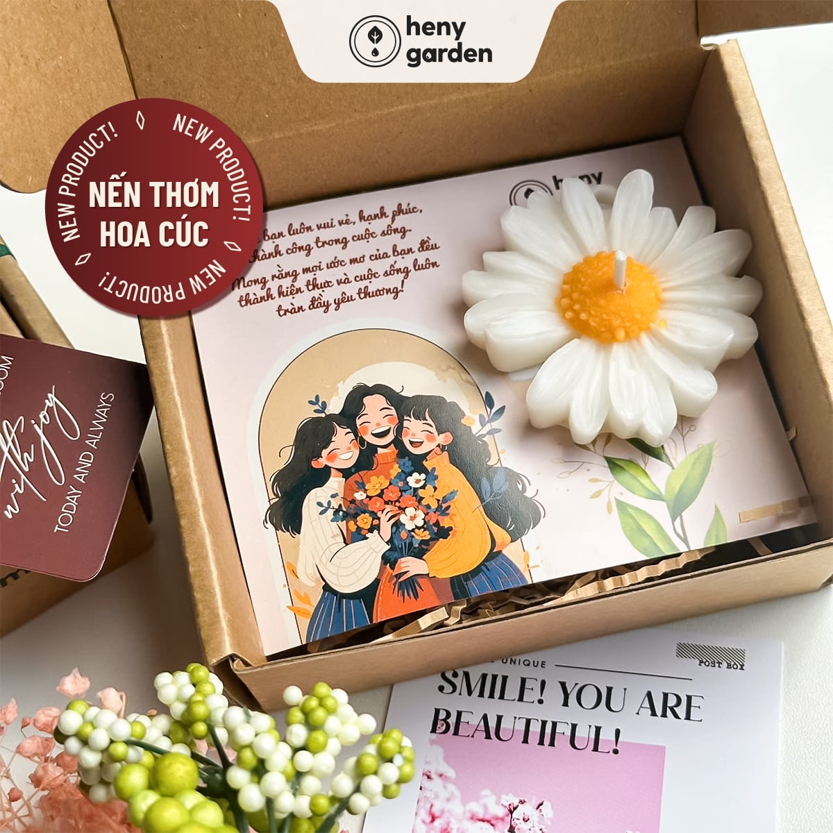 Nến Thơm Hoa Cúc Quà Doanh Nghiệp - Quà Đáp Lễ Cưới Set 50-100 Phần Heny Garden