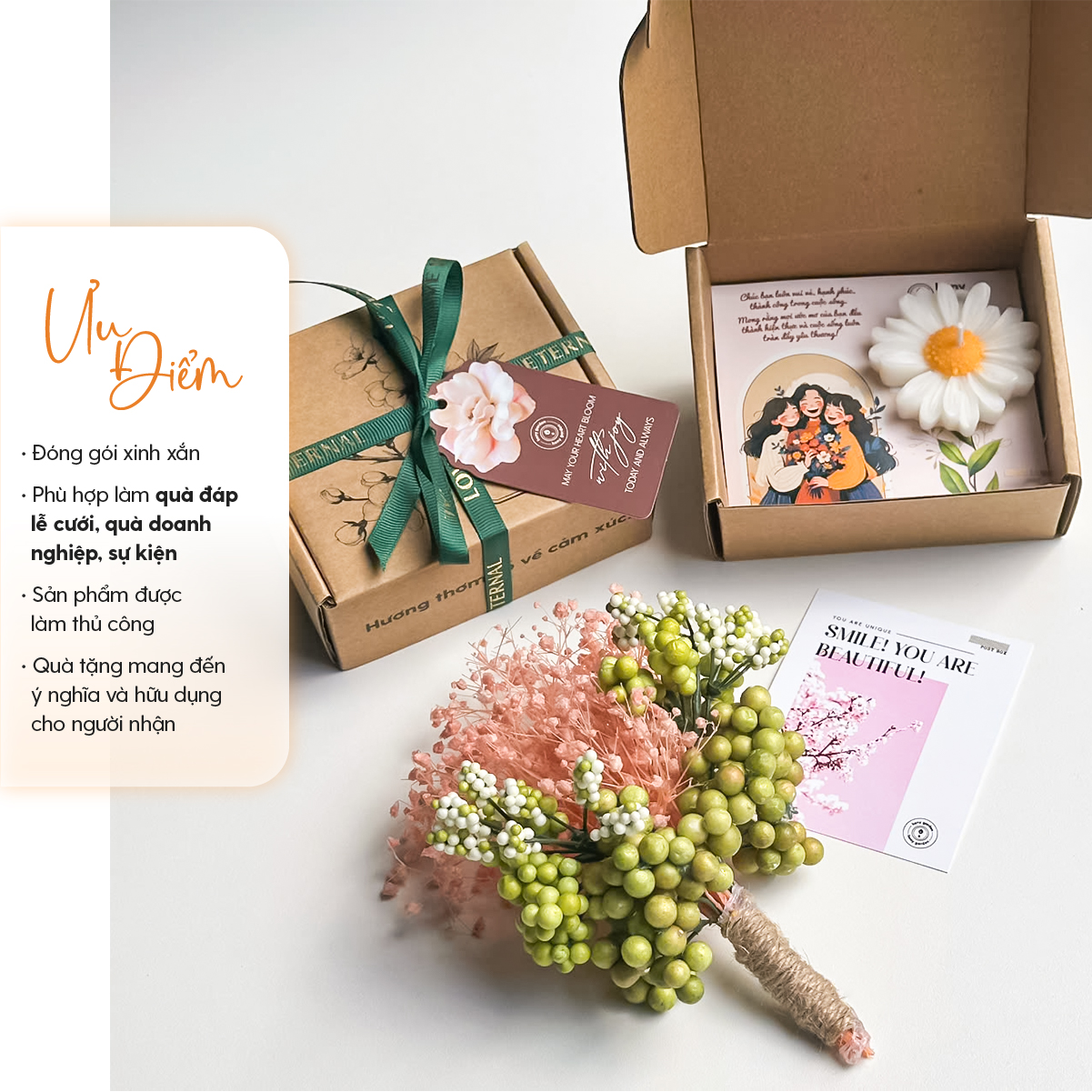 Nến Thơm Hoa Cúc Quà Doanh Nghiệp - Quà Đáp Lễ Cưới Set 50-100 Phần Heny Garden