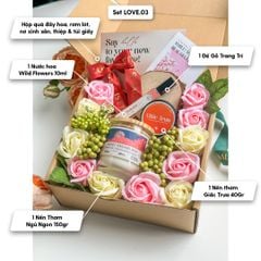 Set Quà Tặng Valentine 14/2 8/3 Nến Thơm và Hoa Hồng HENY GARDEN
