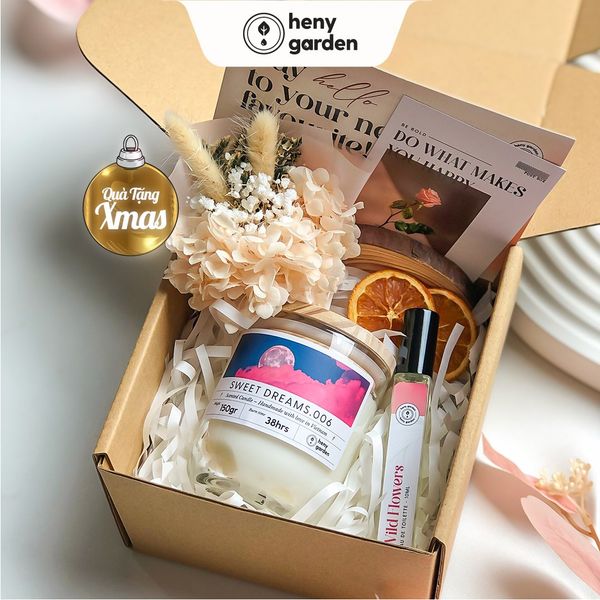 Set Quà Tặng Noel Giáng Sinh Sinh Nhật Bạn Nữ, Bạn Trai Nến Thơm Chill & Relax HENY GARDEN