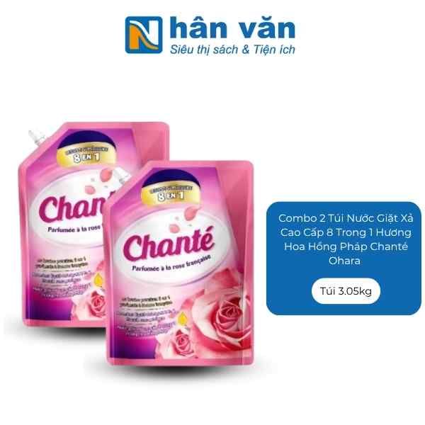  Combo 2 Túi Nước Giặt Xả Cao Cấp 8 Trong 1 Hương Hoa Hồng Pháp Chanté Ohara Túi 3.05kg 