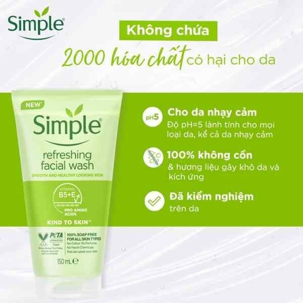 Sữa Rửa Mặt Simple Kind To Skin Refreshing Facial Wash Gel Giúp Da Sạch Thoáng 150ml - nhanvan.vn