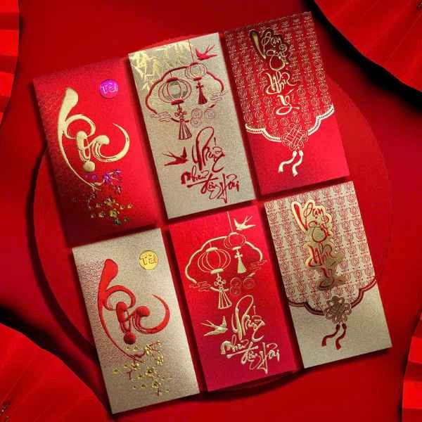 Bao Lì Xì Đại - Giấy Kim Tuyến - Xấp 3 Cái 9x17 cm - nhanvan.vn