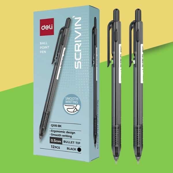  Bút Bi Bấm Ngòi Đạn 0.5mm - Màu Đen - Deli - EQ105-BK 