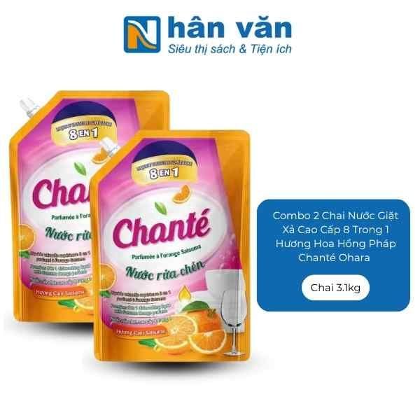 Combo 2 Túi Nước Rửa Chén Chanté Cao Cấp 8 Trong 1 Hương Cam Satsuma Túi 3.2kg - nhanvan.vn