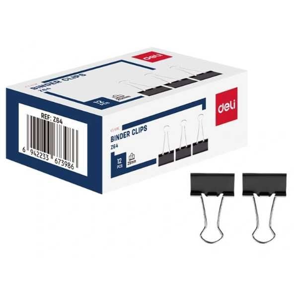  Kẹp Giấy Deli - 41mm - Hộp 12 Cái Màu Đen - EZ64 