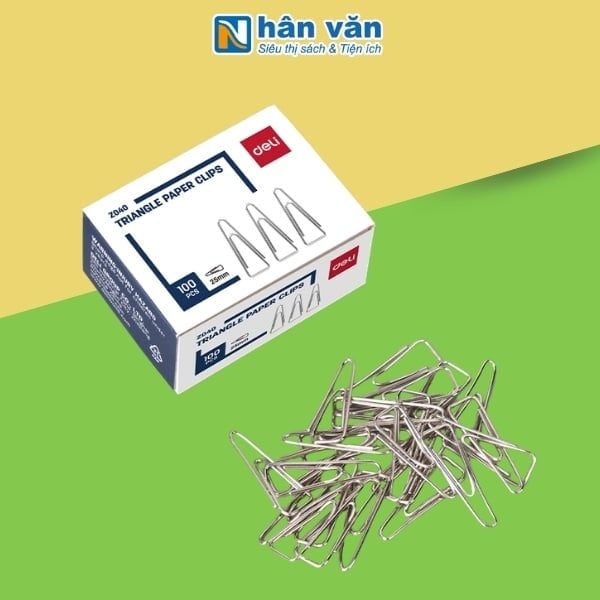 Hộp 100 Cái Kẹp Giấy Tam Giác - Deli - Màu Bạc - EZ040 - nhanvan.vn