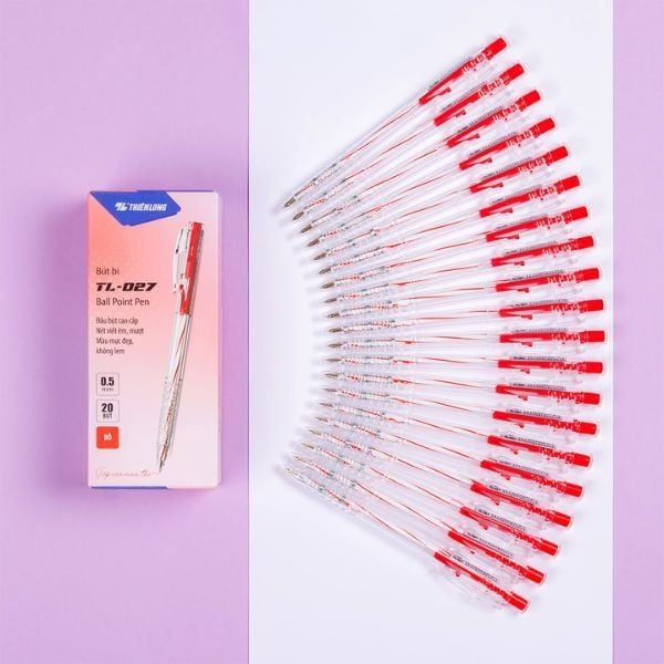  Hộp 20 Bút Bi 0.5 mm Thiên Long TL-027 - Mực Đỏ 