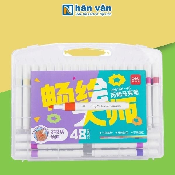 Hộp 48 Bút Màu Acrylic Marker - Deli HM166-48 - nhanvan.vn