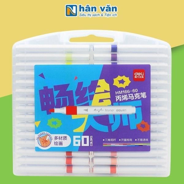 Hộp 60 Bút Màu Acrylic Marker - Deli HM166-60 - nhanvan.vn