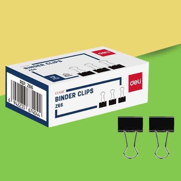  Kẹp Giấy - Deli - 15mm - Hộp Màu Đen - EZ66 