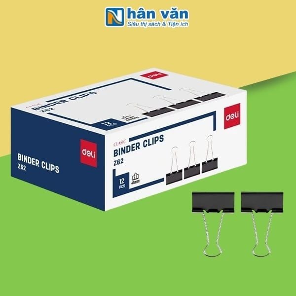 Kẹp Giấy Deli - 41mm - Hộp 12 Cái Màu Đen - nhanvan.vn