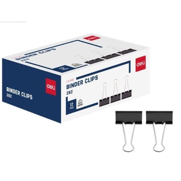  Kẹp Giấy Deli - 41mm - Hộp 12 Cái Màu Đen 