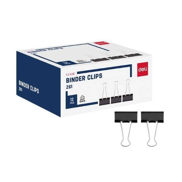  Kẹp Giấy Deli - 51mm - Hộp 12 Cái Màu Đen - EZ61 