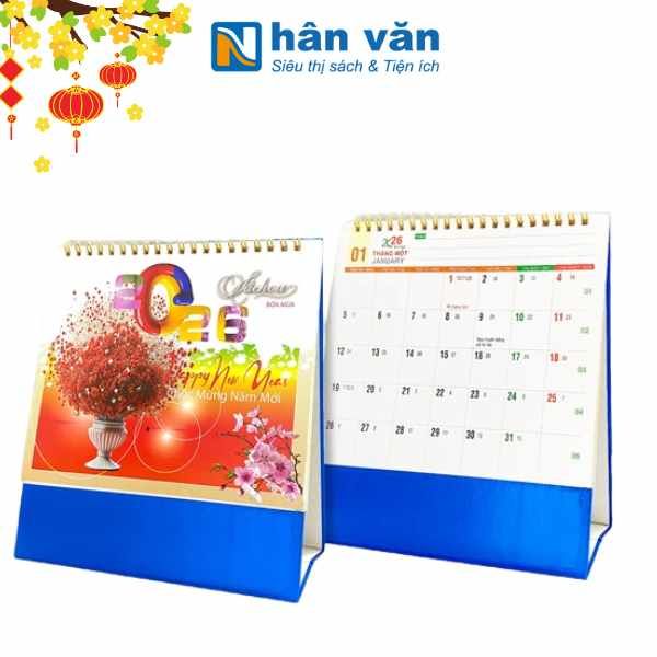  Lịch Bàn 2026 - Khổ Ngang - Sắc Hoa Bốn Mùa 