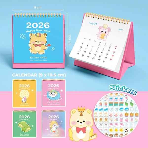 Lịch Bàn - Teen Mini 2026 - 12 Con Giáp - May Mắn Trọn Năm - nhanvan.vn