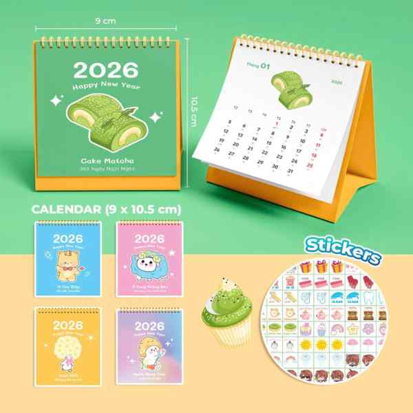 Lịch Bàn - Teen Mini 2026: Cake Matcha 365 Ngày Ngọt Ngào