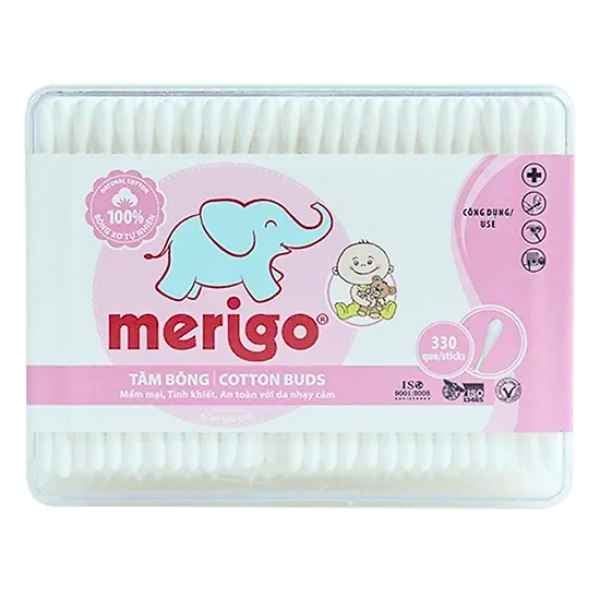 Tăm Bông Merigo - Hộp Vuông (330 Que) - nhanvan.vn