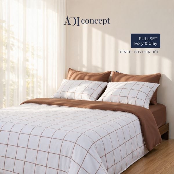  Bộ chăn ga gối Tencel 60s, họa tiết [Ivory and Clay ] À ƠI CONCEPT 