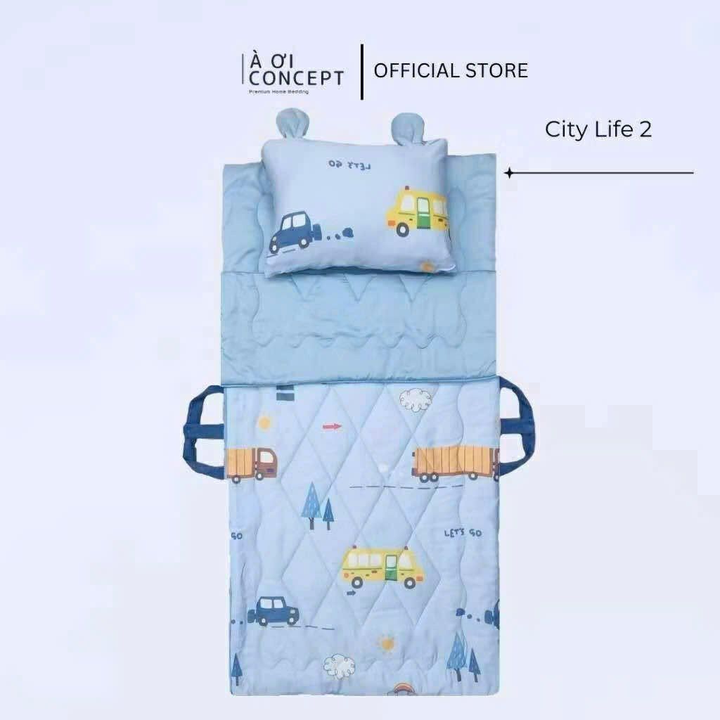 Bộ chăn gối nệm cho bé Tencel 60s, Họa tiết [ City Life 2] À ƠI CONCEPT CGCB00021