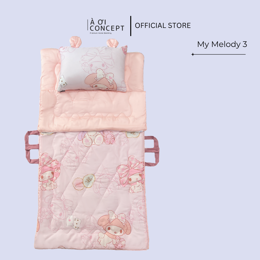 Bộ chăn gối nệm cho bé Tencel 60s, Họa tiết [ My Melody 3] À ƠI CONCEPT CGCB00104