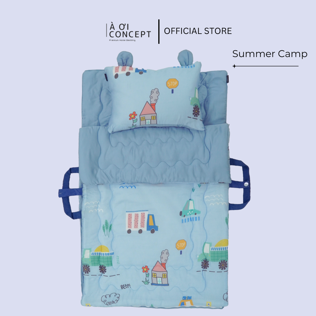 Bộ chăn gối nệm cho bé Tencel 60s, Họa tiết [ Summer Camp] À ƠI CONCEPT CGCB00106