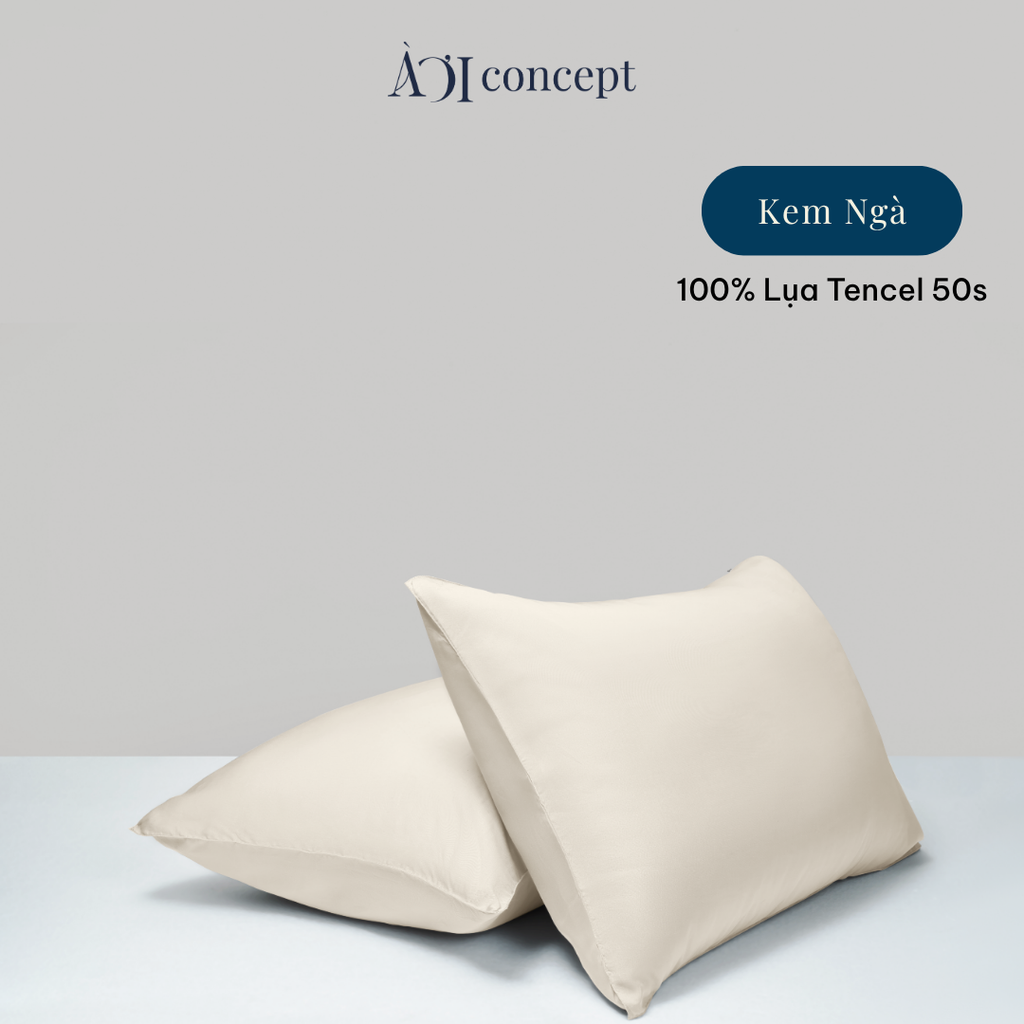 Vỏ gối nằm trơn | Lụa Tencel 50s | 50cmx70cm | Kem Ngà | Mềm mại | VGTC000023 | À Ơi Concept
