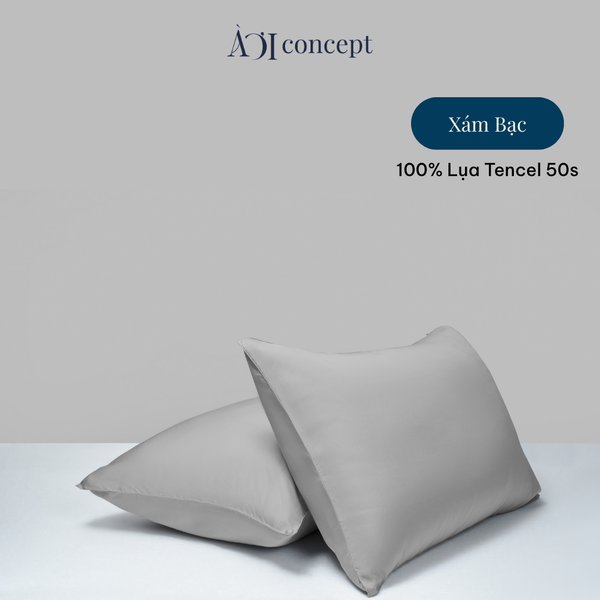  Vỏ gối nằm trơn | Lụa Tencel 50s | 50cmx70cm | Xám Bạc | Mềm mại | VGTC000016 | À Ơi Concept 