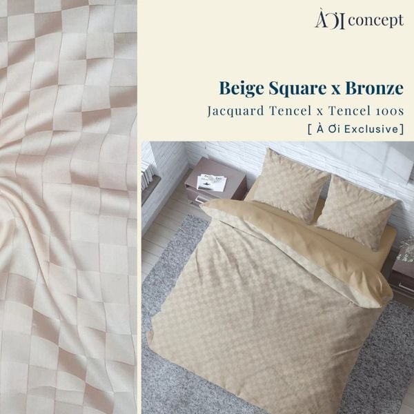  Bộ chăn ga gối | Tencel dệt kim | 5 món |  Beige Square x Bronze 